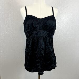 Y2K Babydoll Silk Top Womens 8 Black Tank Dainty Basics‎ Minimalist Layering
